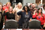 Union educators stand in solidarity after testifying before the Joint Finance Committee  