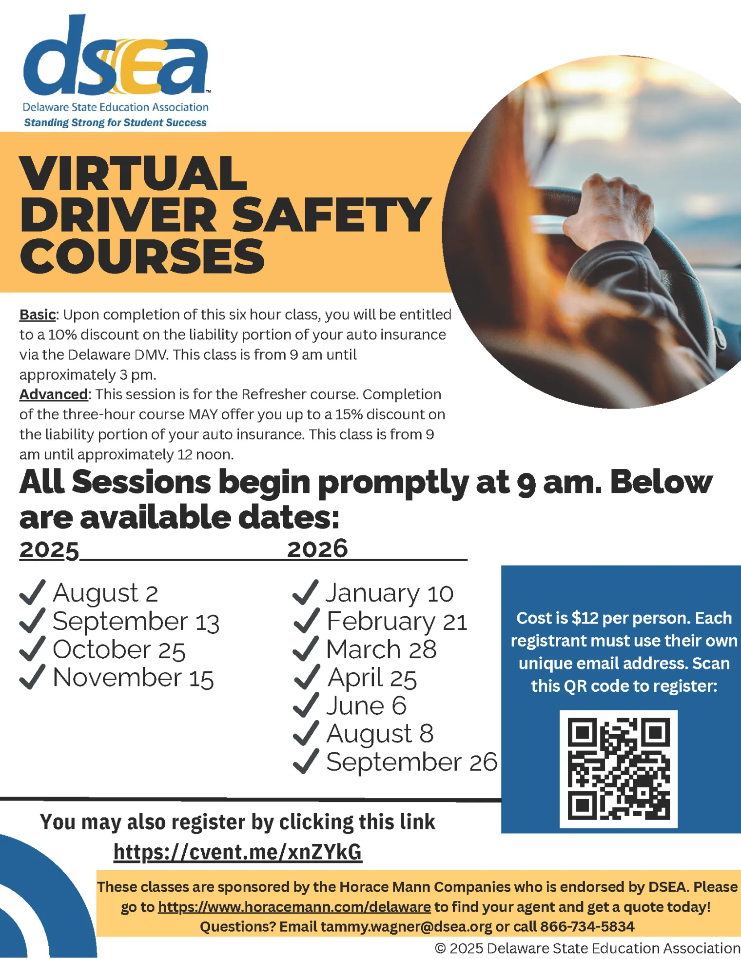 Flyer detailing upcoming driver safety courses
