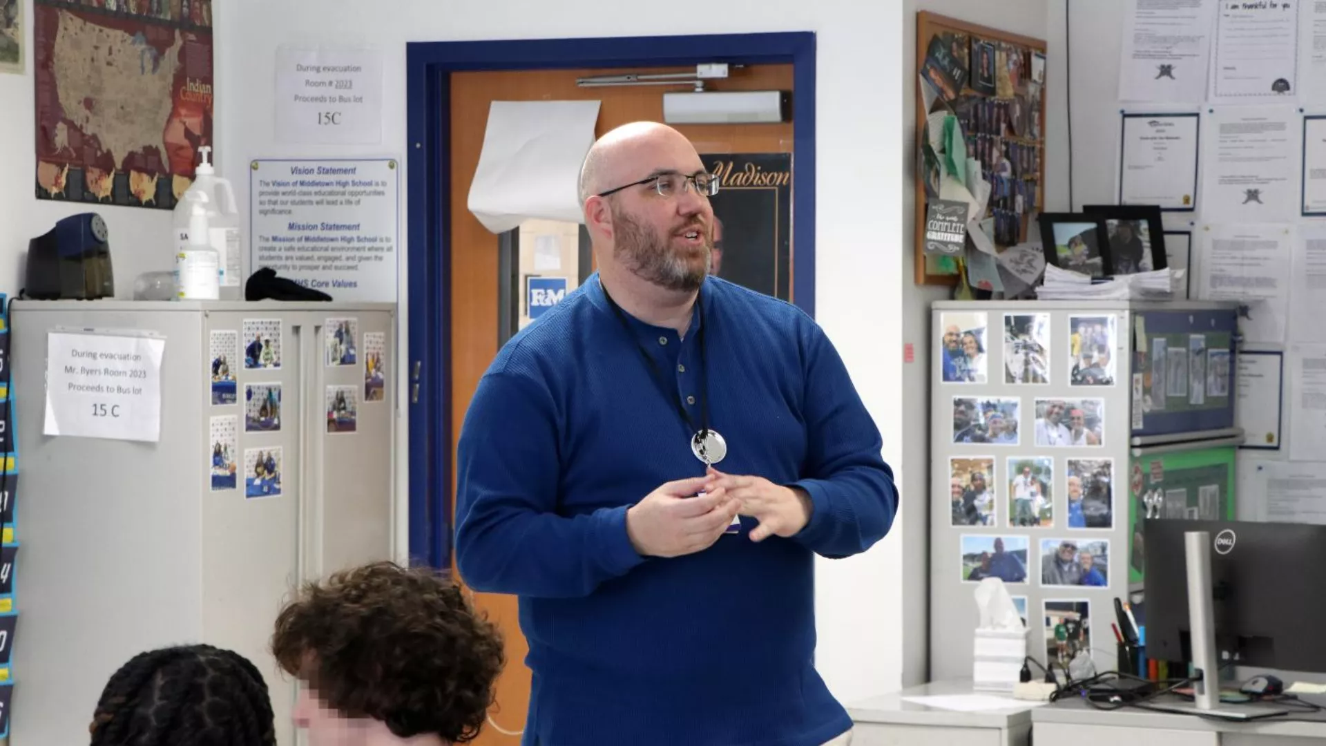 Appoquinimink Education Association President Steve Beyers leads a classroom lesson